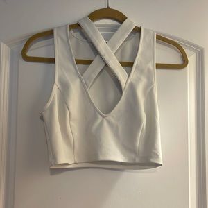 Tobi white small petite criss cross crop top
